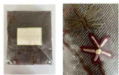 Pottery Barn ~ Rachel EMBROIDERED Twin Duvet Brown with Flowers NEW-image