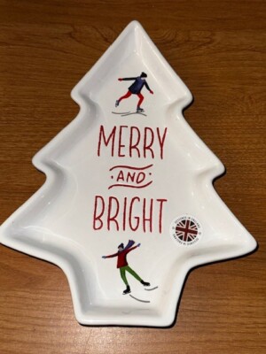“Merry and Bright” Christmas Tree Shaped Dish Plate by Harvest Green Studio NEW-image