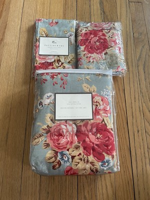 Pottery Barn Caroline Floral Duvet Cover + 2 Shams Twin Pink Blue Linen/cotton-image