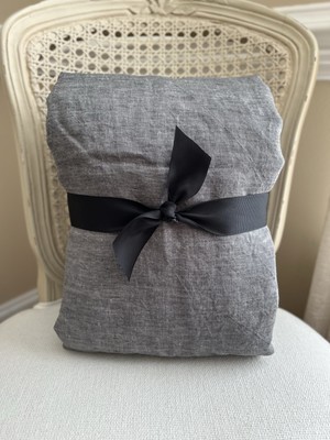 Pottery Barn Belgian Flax Linen FULL/QUEEN Duvet Cover Heathered Charcoal USED-image