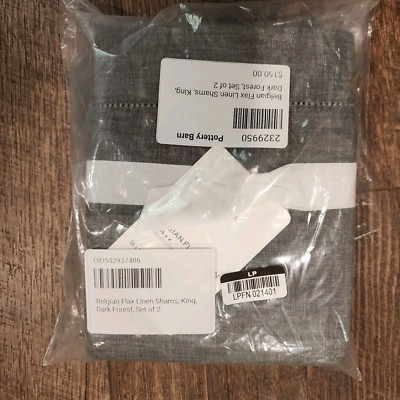 Pottery Barn  BELGIAN FLAX LINEN 2 king shams  new dark forest-image