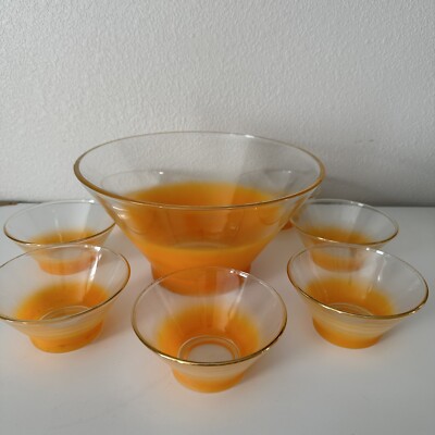 Vintage Blendo Set Of 8, Large Bowl with 7 small Chip And Dip Frosted Orange-image
