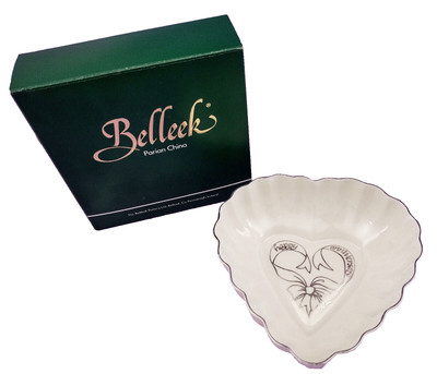 Belleek Heart Shaped Bowl Vintage Ireland 25th Anniversary Parian China in Box-image
