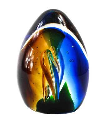 Murano Oval Egg Shaped Hand Blown Art Glass Paperweight 4 1/8
