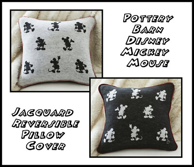 NEW RARE Pottery Barn Disney Mickey Mouse Reversible Jacquard Pillow Cover NWT -image