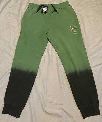Mens FISLL Brand NBA Milwaukee Bucks Dip Dye Joggers Pants Nice!! Size Large NWT-image