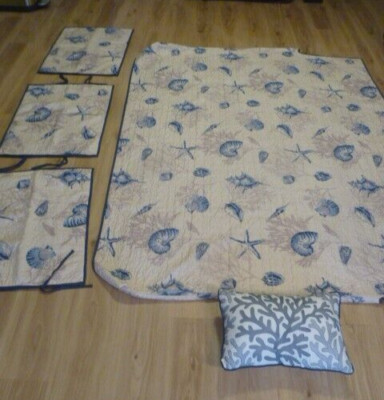 5 Piece Gently Used Madison Park Daybed Nautical Shell Quilt Comforter Cover Set-image