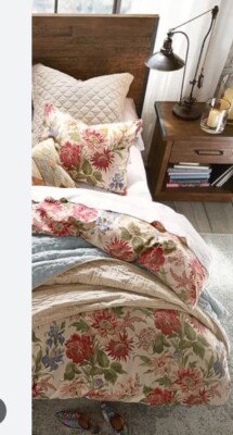 Potterybarn Marla Floral Print Linen Blend King - GORGEOUS thick heavy material-image