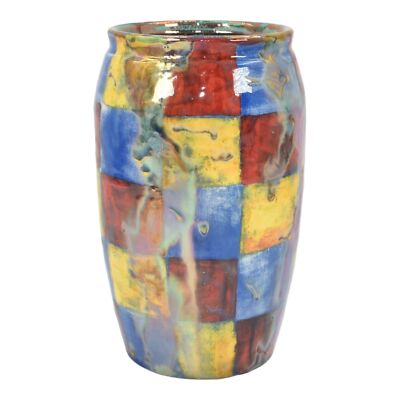 Katrich Studio Art Pottery Hand Painted Squares Ceramic Vase 1253-image