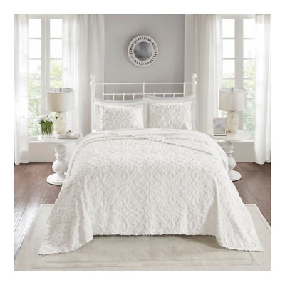 Madison Park White Amber Cotton Chenille Bedspread Set (Full/Queen) New -image