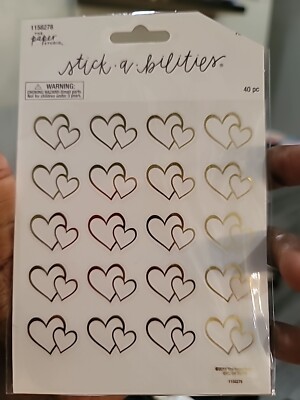 PAPER STUDIO 2 PC Gold Foil Hearts Stickers  Wedding Seal Love ST1-image