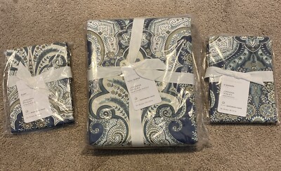 Pottery Barn JORDANA PAISLEY Duvet Full/Queen & 2 Shams (Euro & Std), Blue NWT-image