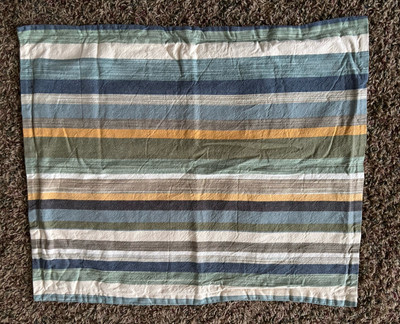 2 Pottery Barn Striped Linen Blend Shams Green Blue Yellow 25x21-image