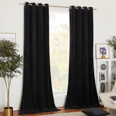 Halloween Black Velvet Curtains, Media Movie Theater Room Decor, Luxury Velve...-image