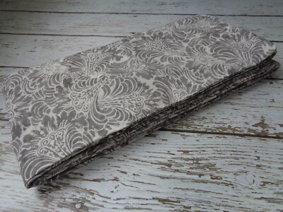 POTTERY BARN Mari Floral Duvet Cover Full Queen Grey Cream Scroll Feather Fans-image