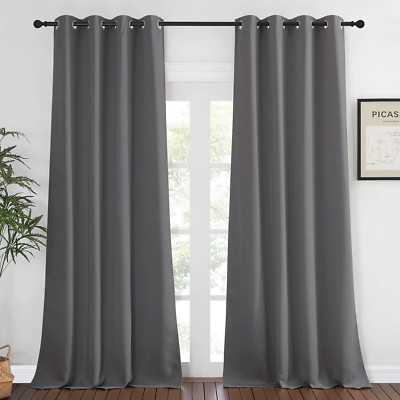 Grey Blackout 108 Inch Curtains for Bedroom - Energy Saving Thermal Insulated So-image
