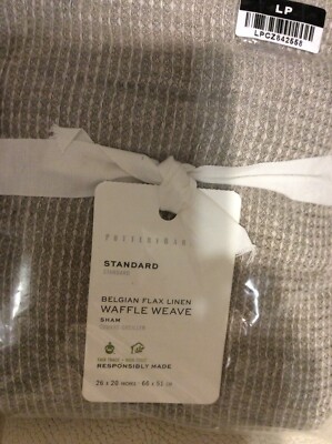 Pottery Barn One  Belgian Linen Waffle Weave Standard Sham Eucalyptus Gray NWT-image
