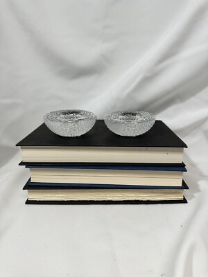 2 Crystal Candleholders Disc Shaped Optic Dot Bubble Taper Rosenthal Studio Line-image