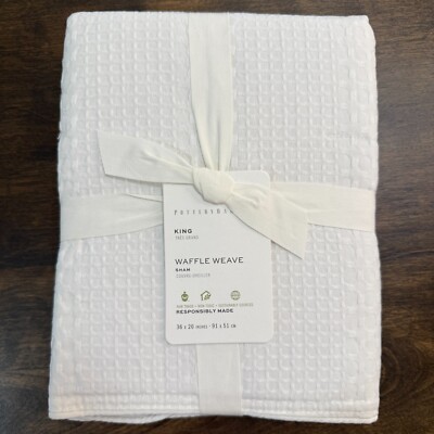 POTTERY BARN HONEYCOMB WAFFLE WEAVE COTTON PILLOW SHAM, KING ~ WHITE-image