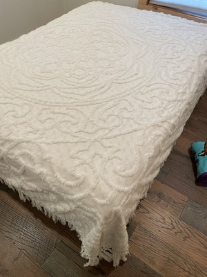 3 pc Chenille WHITE Double Full Size BEDSPREAD 2 PILLOW SHAMS 102