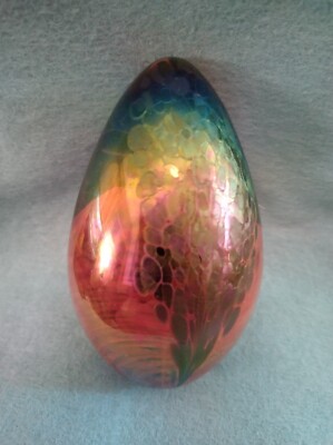 Glass Eye Studio Iridescent Egg Shaped Paperweight Floral Design-image