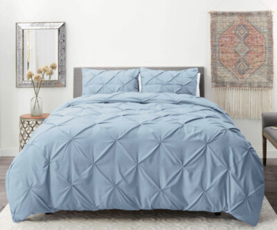Home Collection Premium Ultra Soft 3PC Pinch Pleat Duvet Cover Set Queen, Blue👍-image