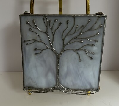 VTG Stained Glass Footed, Box W/ Lid By Artifact Glass Studio NY 5” Tree Of Life-image