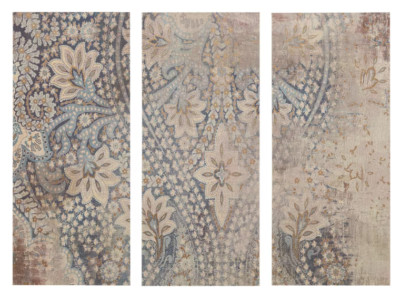 Madison Park Set of 3 Weathered Damask Walls Printed Linen Blue, Wall Decoration-image