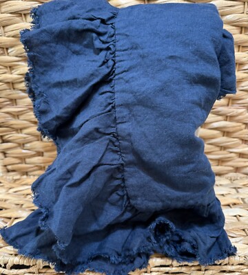 Pottery Barn Belgian Flax Linen Fringe Ruffle STANDARD Sham-midnight Blue EUC-image