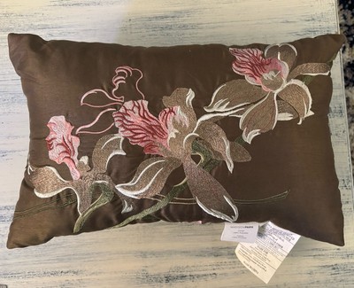 Madison Park Brown Pink Embroidered Flower Pillow-image