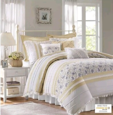 Madison Park 9 Piece Cotton Percale Print Duvet Cover Set King/Cal King Wheat-image