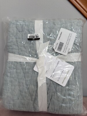 Set Of 2 Pottery Barn Belgian Flax Linen Hand-Stitched EURO Shams Mineral Blue-image