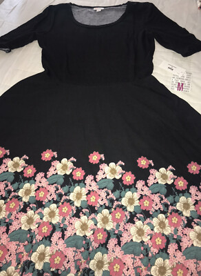 Lularoe Nicole Dress 🦄 HTF Black ombré Daisy Floral Dip Pockets L 14-16 Large-image