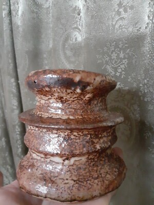 Art Pottery Insulator Shaped Studio Piece Lovely Ochreous Glaze Brutalist Decor-image