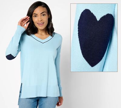 Studio Park Amy Stran V-Neck Heart Sleeve Sweater Blue XXS Used-image