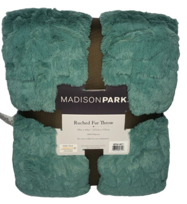 Madison Park AQUA Ultra Soft Ruched Faux Fur Throw Blanket 50x60
