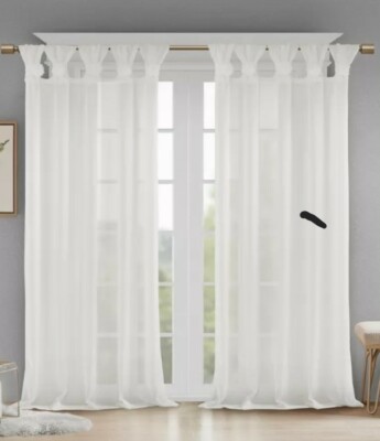 Madison Park Floral Twist Tab Top Window Panel Embellished w/ Flower in White-image