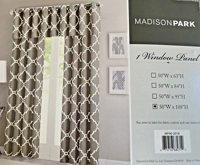 Madison Park Saratoga Panel, Grey, Fretwork Window Curtain, 50