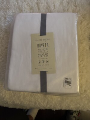 Pottery Barn & West Elm Fave Tee Organic Duvet Cover White Twin-image