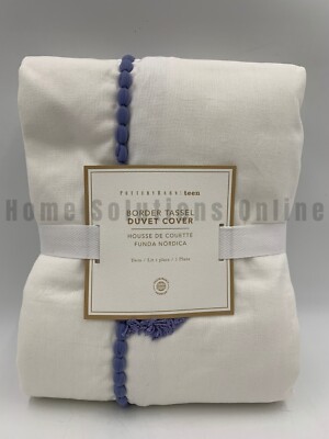 Pottery Barn Teen Chambray Fringe Tassel Duvet Cover Chambray Blue Twin #336M-image