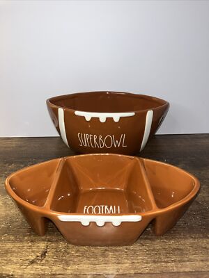 Rae Dunn Football Deep Chip Bowl & Dip Bowl NFL Super Bowl Lot Of 2-image