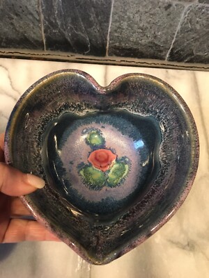 Studio Pottery Heart Shaped Dish Artist Signed ~6.25x6.25x3”-image