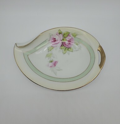 Vintage PT Bavaria Studio Handpainted China Leaf Shaped Dish One Handle Signed -image