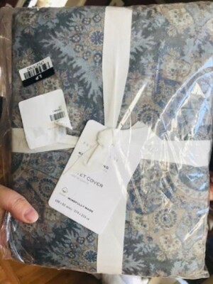 Pottery Barn Cora Medallion Duvet Cover Deep Blue King 3 Euro Shams 4p New🦩-image