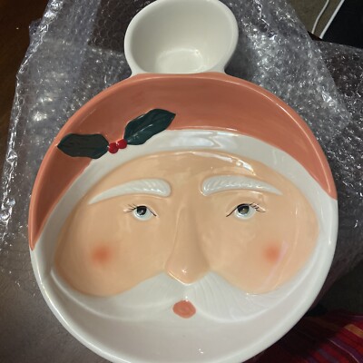 National Tree Company Santa’s Face Chip And Dip Red Christmas Large Tray 15” New-image
