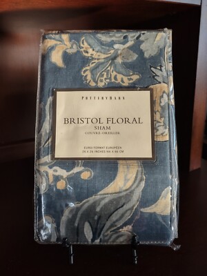 Pottery Barn Bristol French Blue Floral Euro SHAM Farmhouse New 26x26 3 Availabl-image