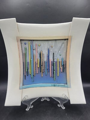 Art Pottery Platter Signed S. Hubbard '88 Post-Modern Abstract 1980s Geometric -image