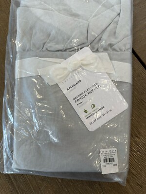 Pottery Barn BELGIAN FLAX LINEN fringe ruffle SHAM Standard soft gray-image