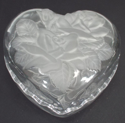 Vintage Studio Nova Japan Crystal Heart Box Candy Dish Decor Glass Rose Jewelry-image