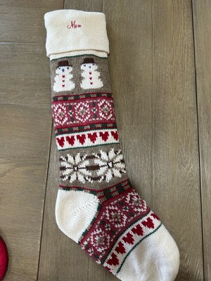 Pottery Barn Kids Fair Isle Snowman  Knit Stocking monogrammed Mom red brown-image